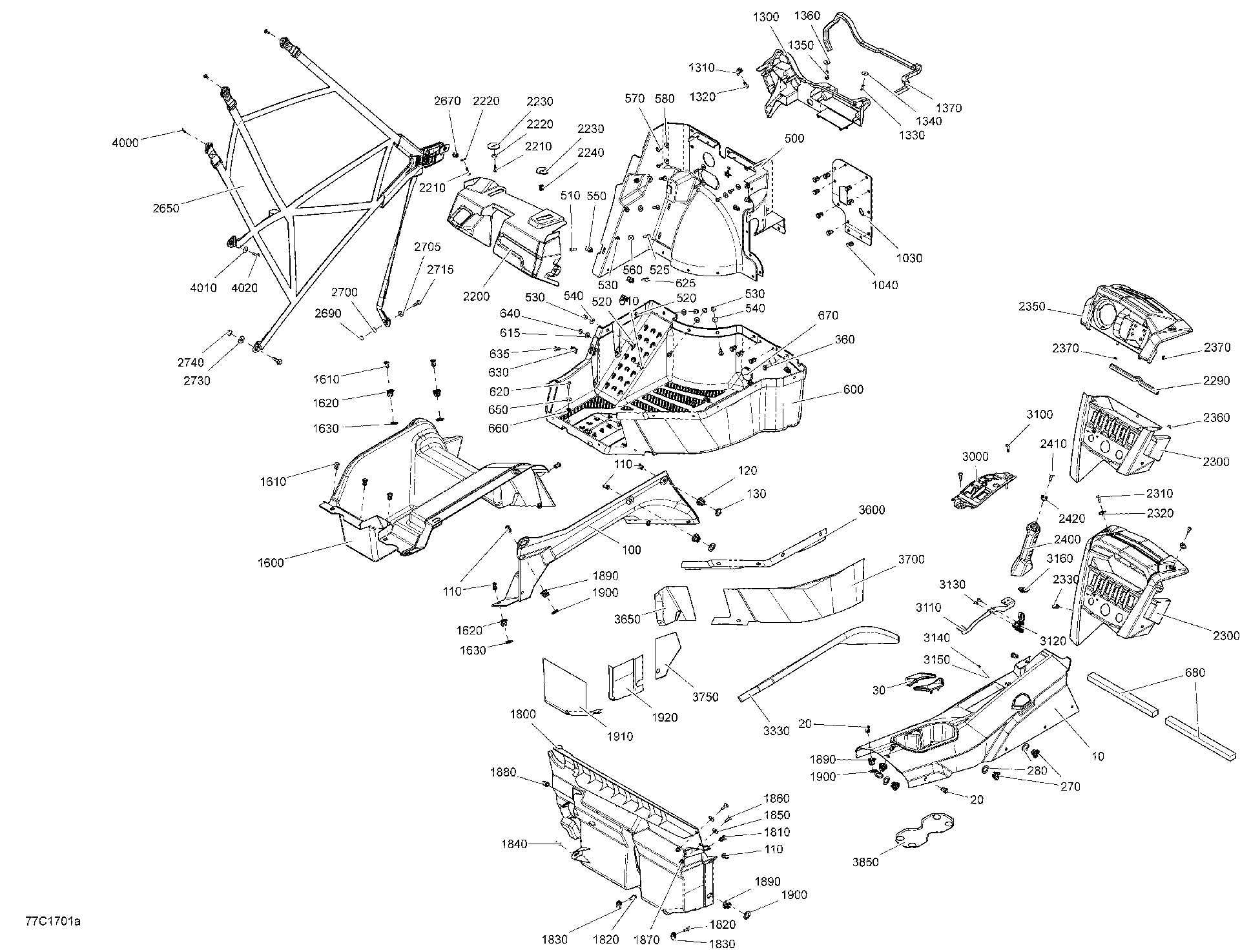 An Image of a Genuine Can-Am Parts Schematic Diagram showing the schematic - CAB INTERIOR - COMMANDER - LH SIDE WITH CONSOLE