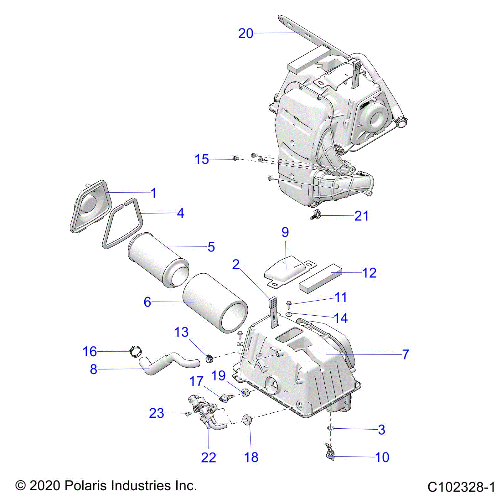 An Image of a Genuine Polaris Parts Schematic Diagram showing the schematic - ENGINE: AIR INTAKE - 2021 POLARIS SPORTSMAN TOURING 850 48"
