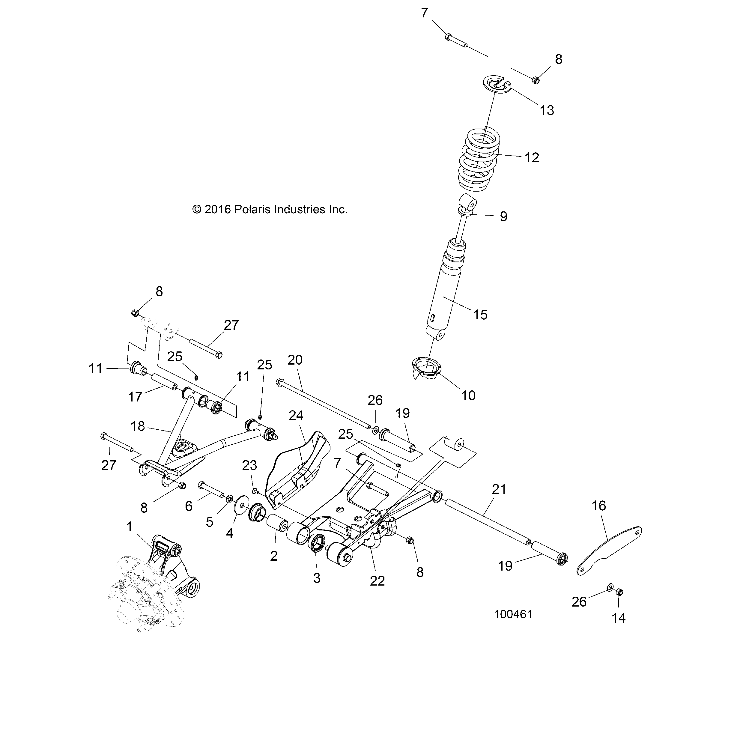 An Image of a Genuine Polaris Parts Schematic Diagram showing the schematic - SUSPENSION: REAR - 2018 POLARIS SPORTSMAN 570 6X6