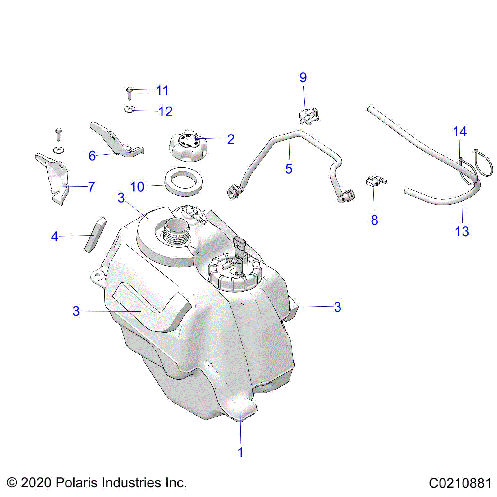 An Image of a Genuine Polaris Parts Schematic Diagram showing the schematic - FUEL SYSTEM: FUEL TANK ASM. - 2026 POLARIS SPORTSMAN 450 50S