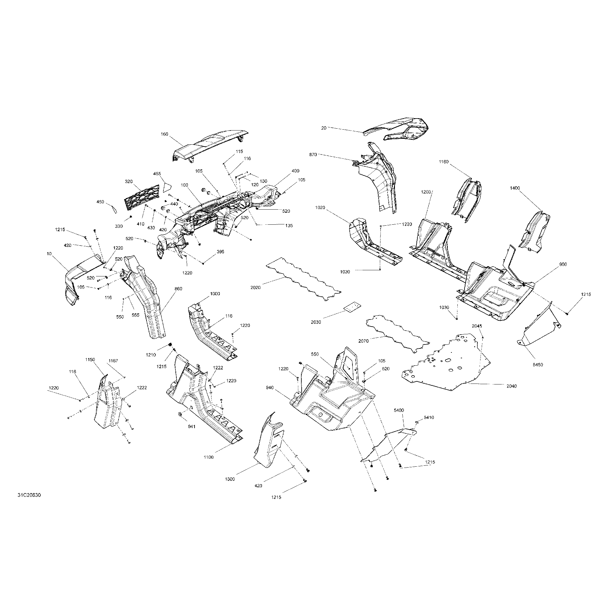 An Image of a Genuine Can-Am Parts Schematic Diagram showing the schematic - BODY - DPS