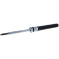 Black and silver metal front strut with cylindrical body and mounting end for Polaris ATVs and UTVs.