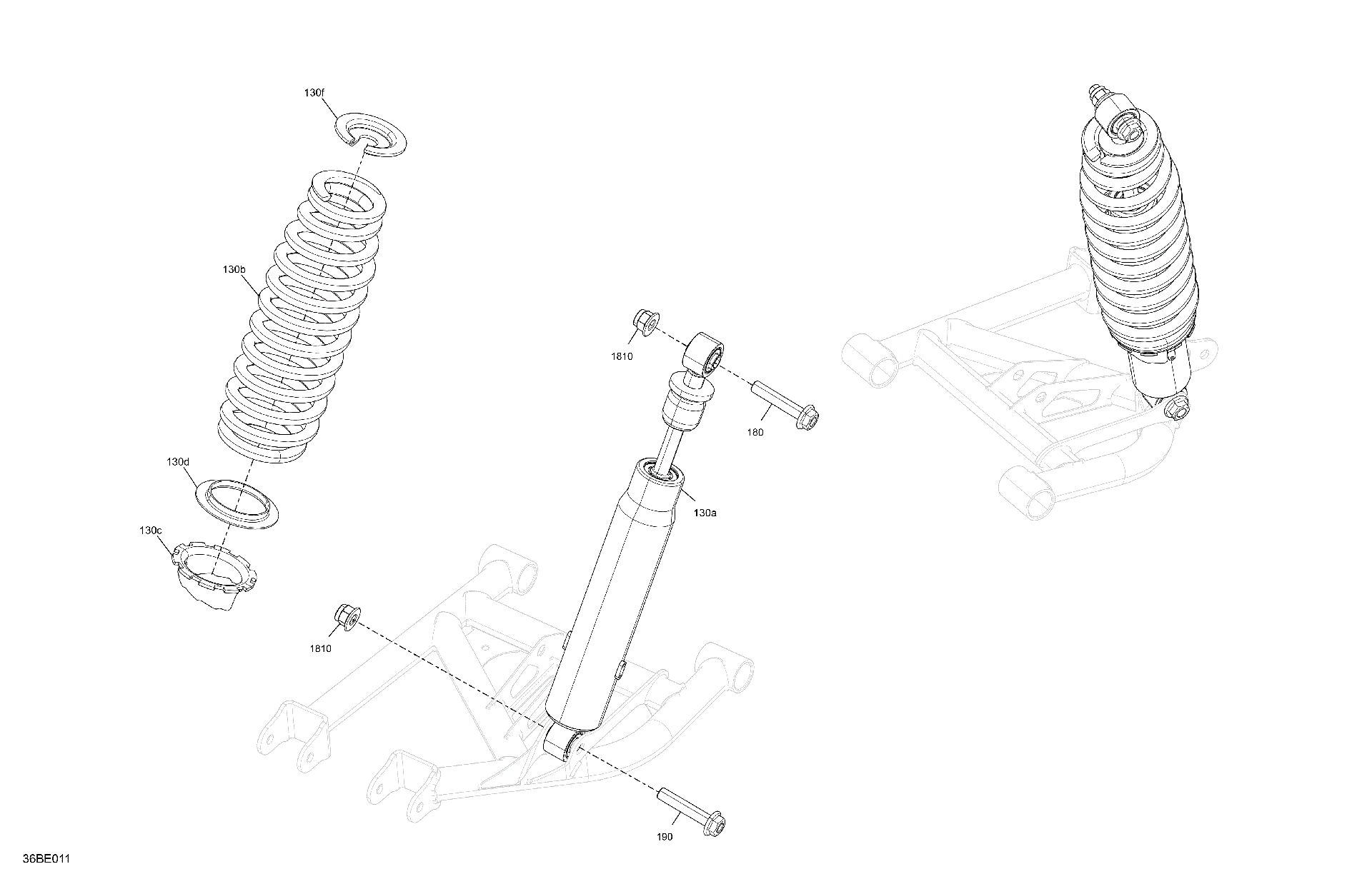 An Image of a Genuine Can-Am Parts Schematic Diagram showing the schematic - SUSPENSION - REAR SHOCKS