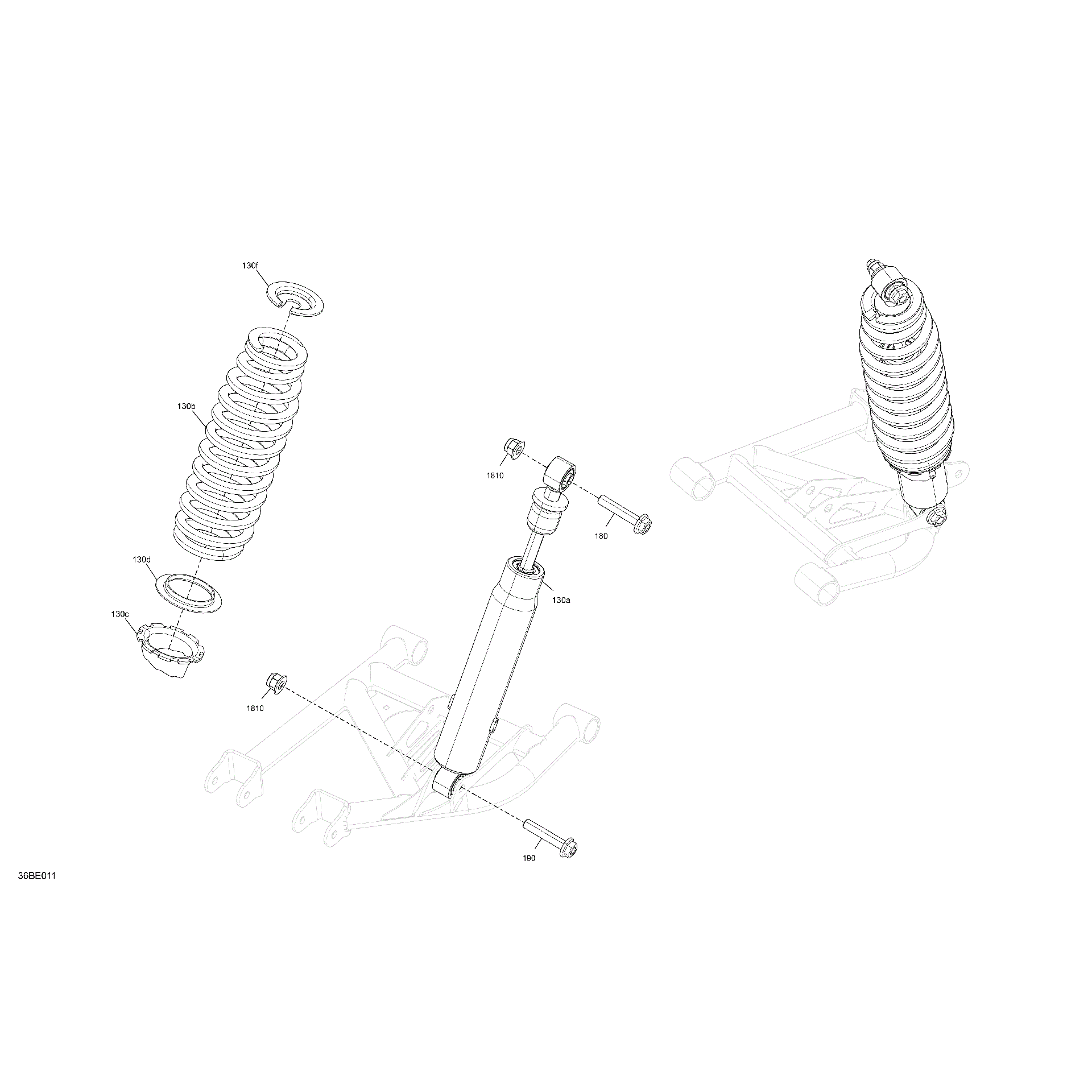 An Image of a Genuine Can-Am Parts Schematic Diagram showing the schematic - SUSPENSION - REAR SHOCKS