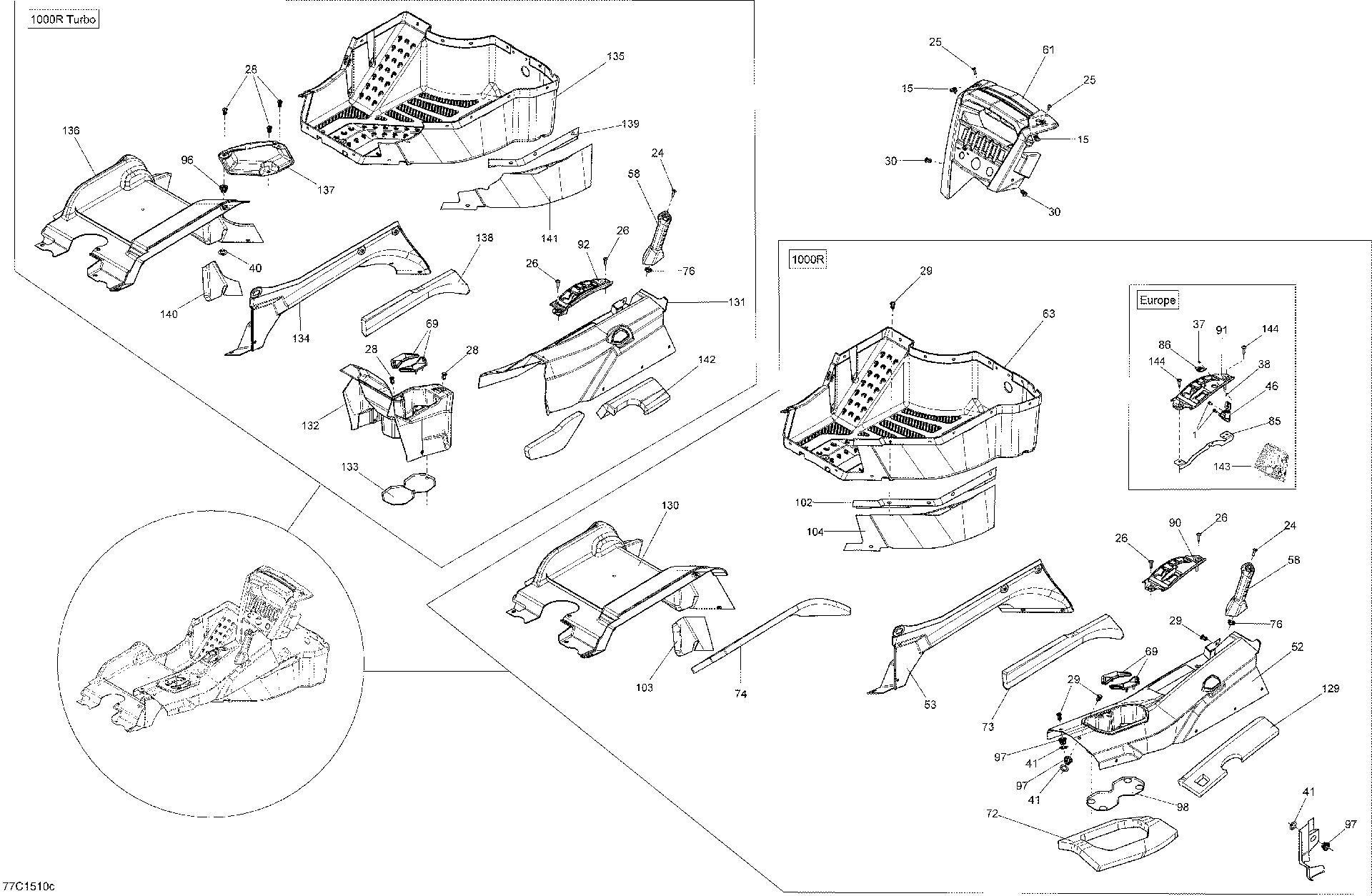 An Image of a Genuine Can-Am Parts Schematic Diagram showing the schematic - CAB INTERIOR _CONSOLE_77C1510C