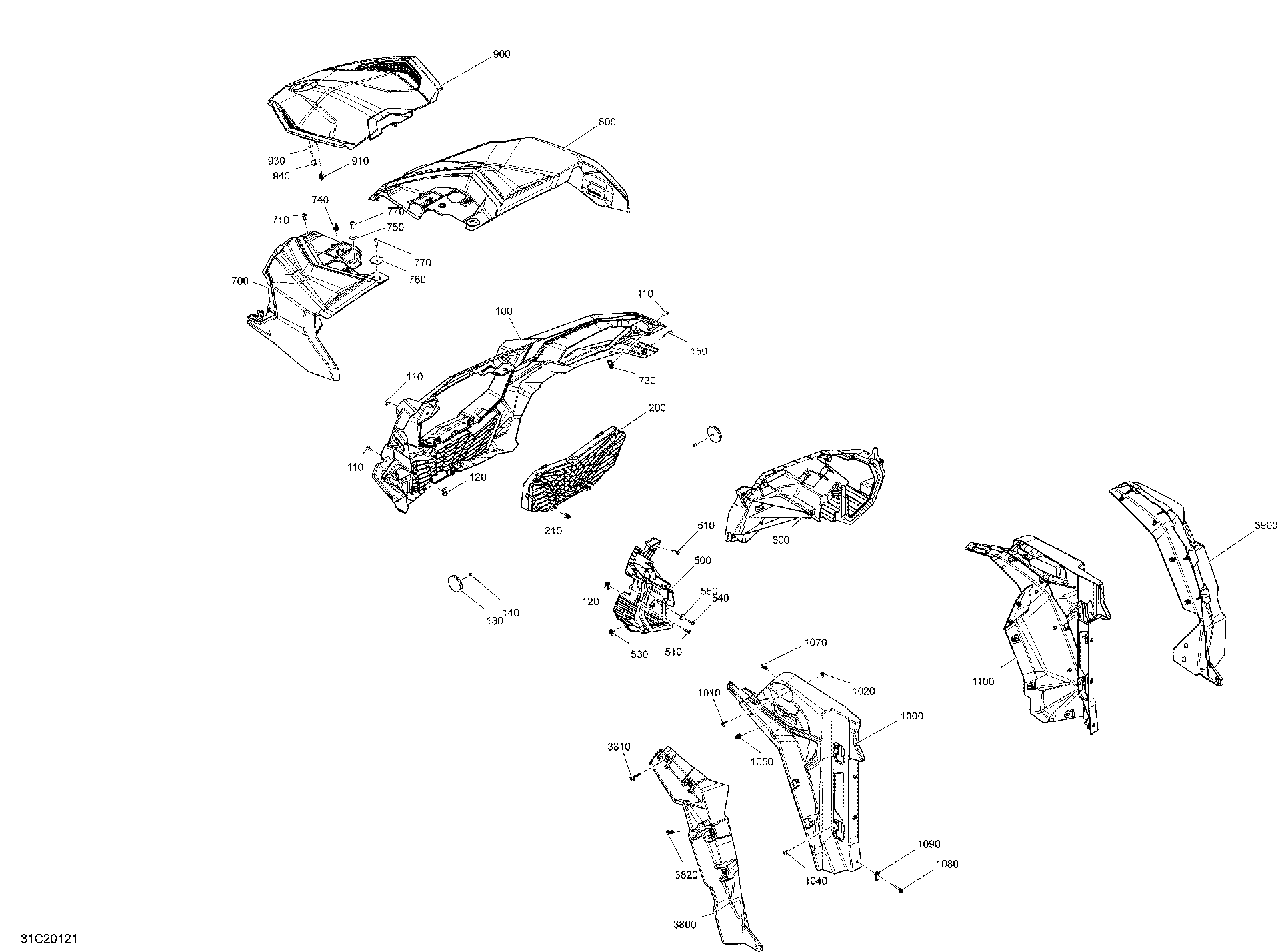 An Image of a Genuine Can-Am Parts Schematic Diagram showing the schematic - BODY - FRONT SECTION - RED