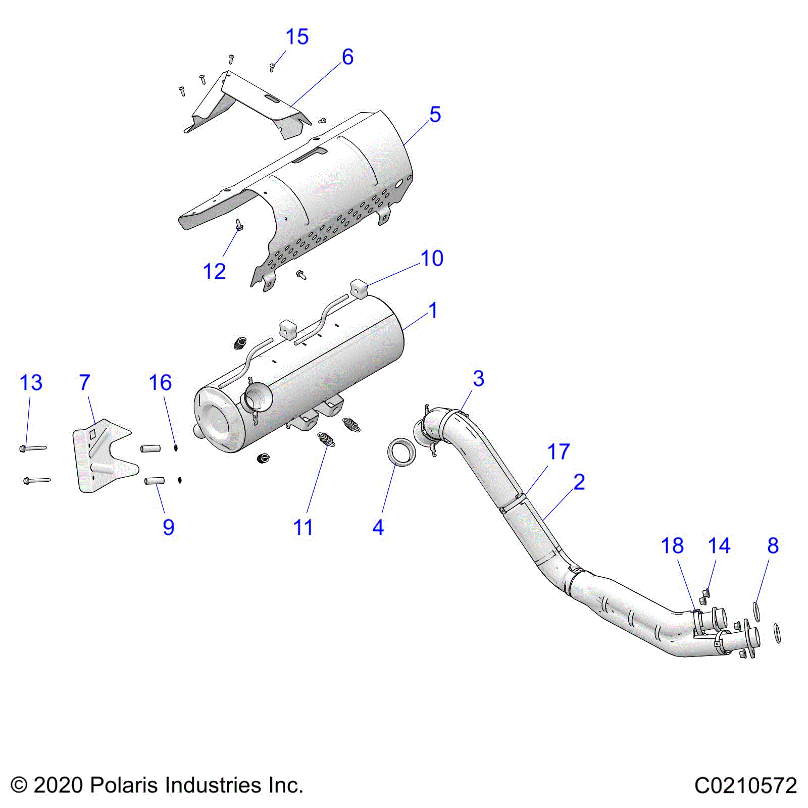An Image of a Genuine Polaris Parts Schematic Diagram showing the schematic - ENGINE: EXHAUST - 2021 POLARIS SPORTSMAN 850 HIGH LIFTER