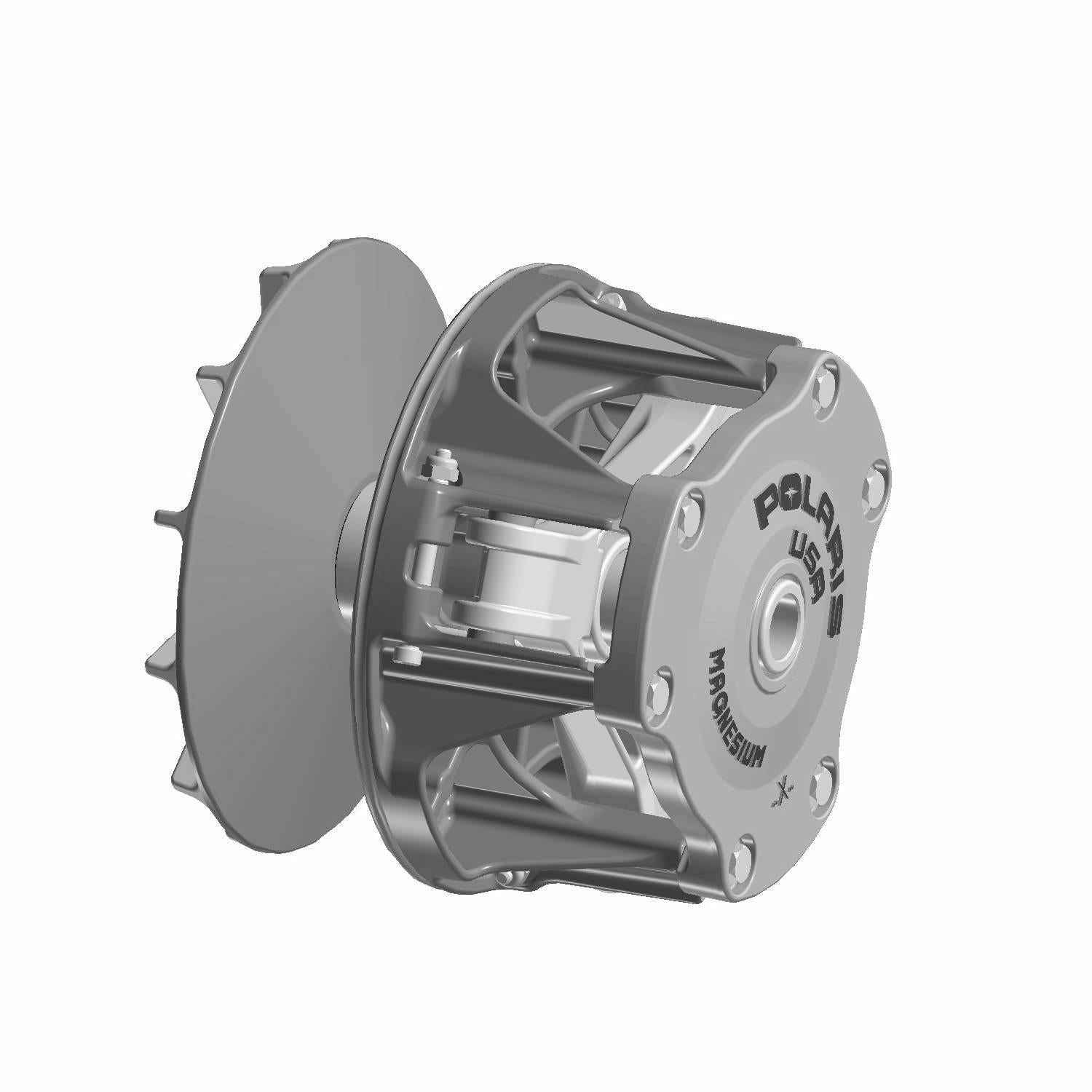 Gray metal Polaris Basic Drive Clutch Bearing with circular shape and perforated side plate.