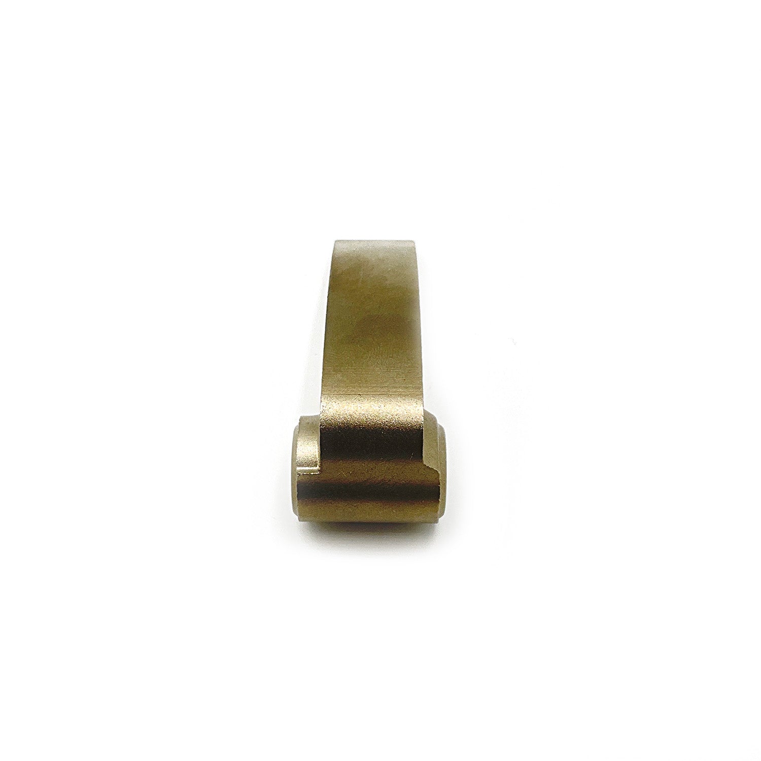 Brass-colored metal weight shift component with curved shape and cylindrical ends.