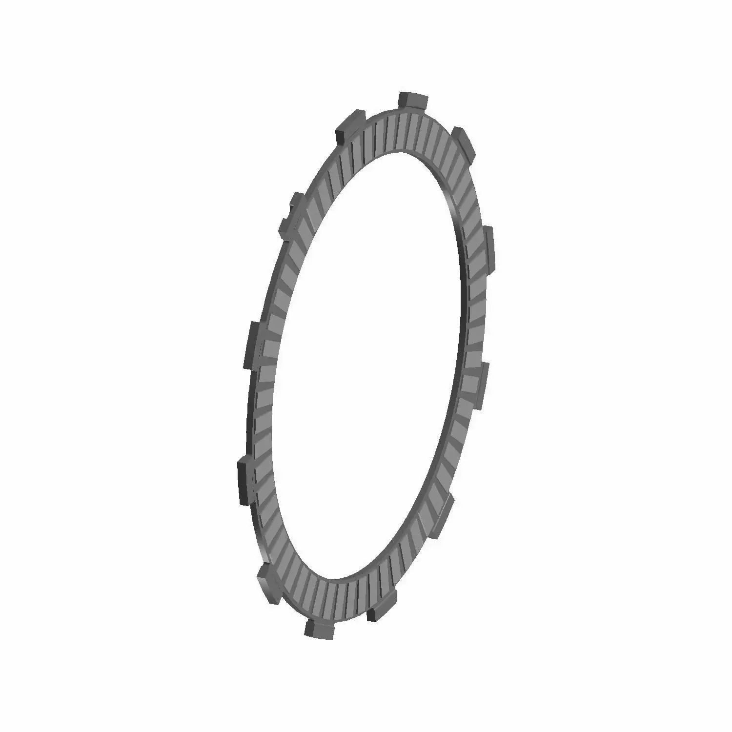 The Clutch Disk, Friction A by Polaris is a gray, circular metal ring with evenly spaced rectangular tabs on its edges, shown on a white background—an authentic OEM part for Indian motorcycle or Polaris applications.