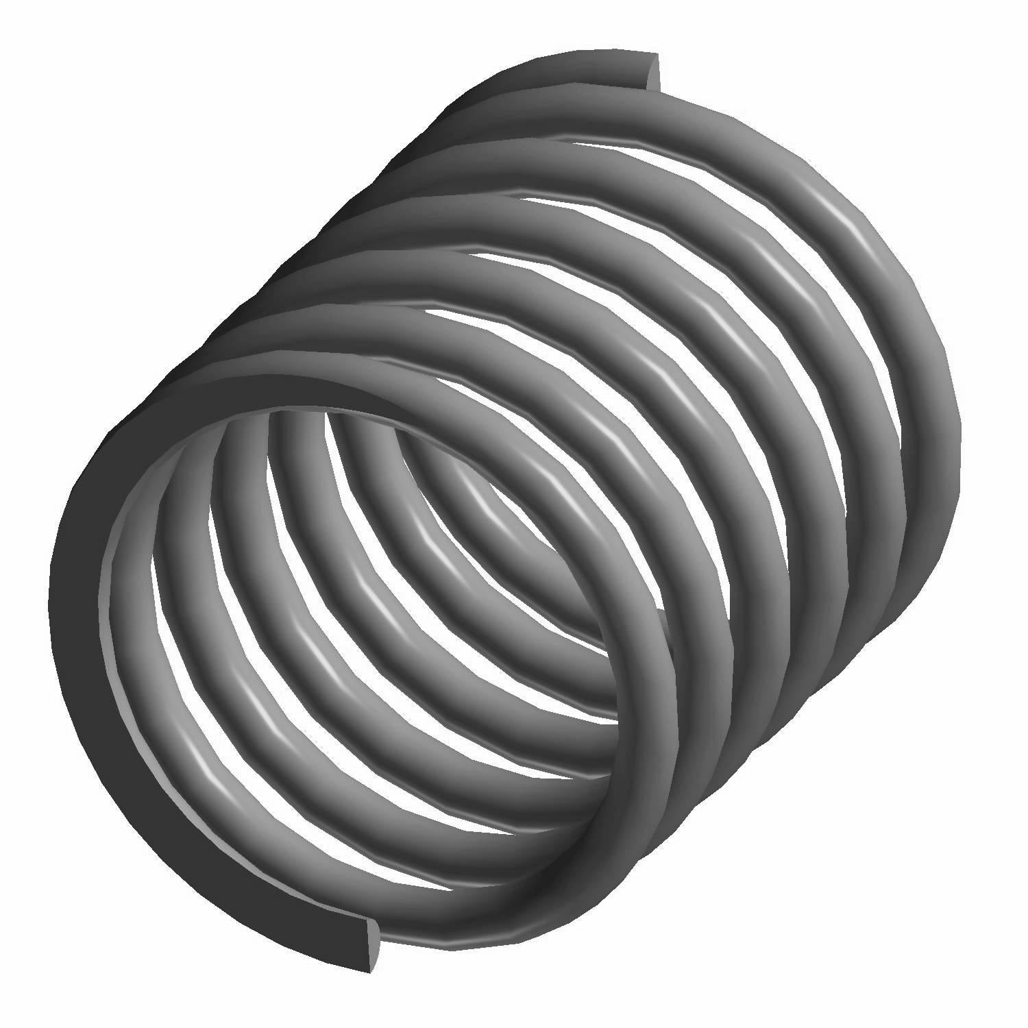 Coiled metal compression spring with consistent circular loops and a slight gap at one end.
