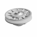 Silver circular metal clutch boss with central raised hub and radial reinforcement ribs.