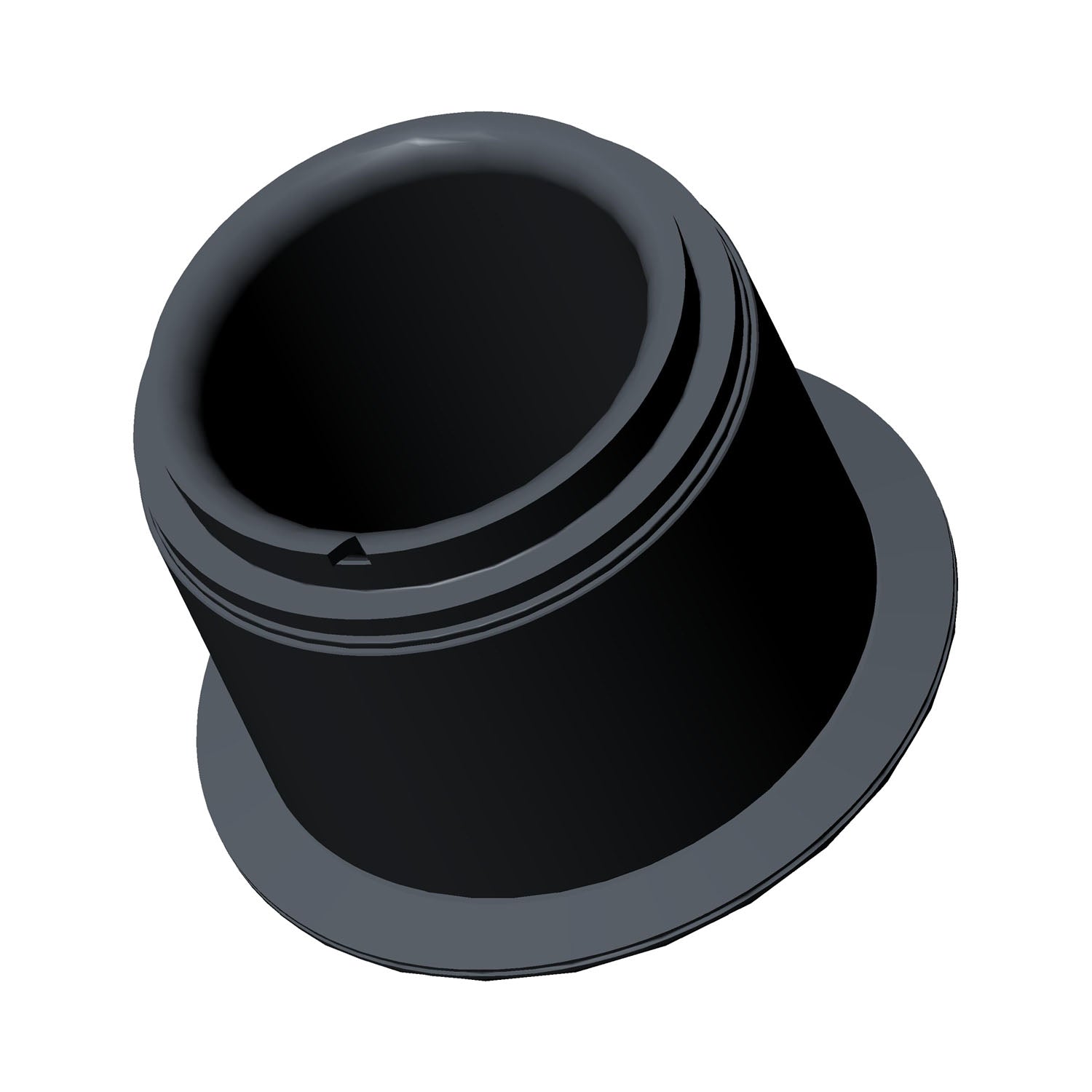 Black cylindrical metal sleeve with flanged base and groove detail near the top edge.