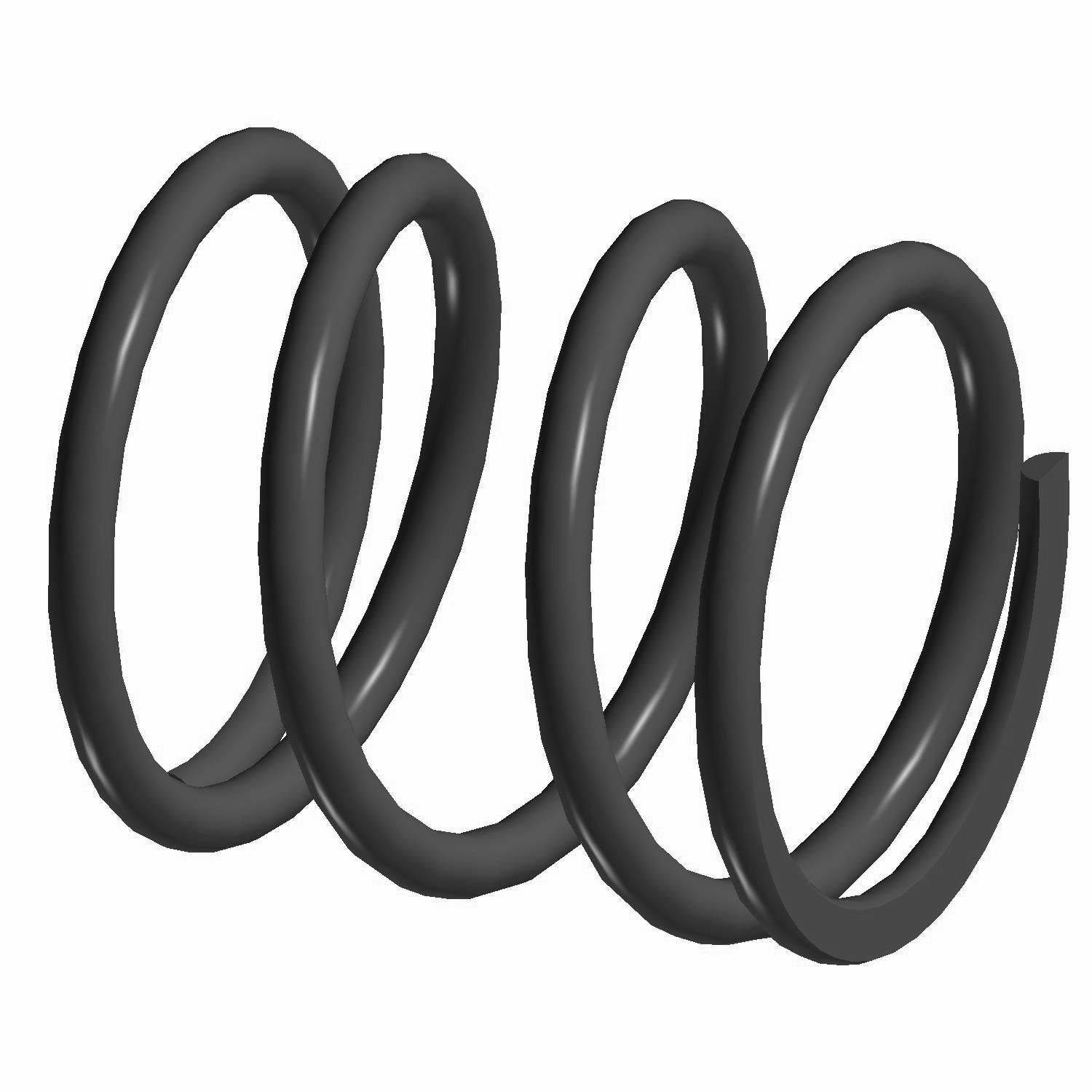 Black coil suspension spring with thick, sturdy circular loops, designed for heavy-duty use.