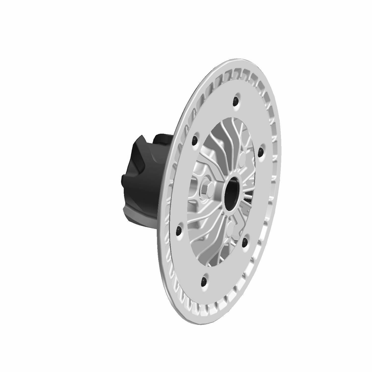 Silver round heavy-duty moveable P90X clutch component with black central hub and radial cutouts.