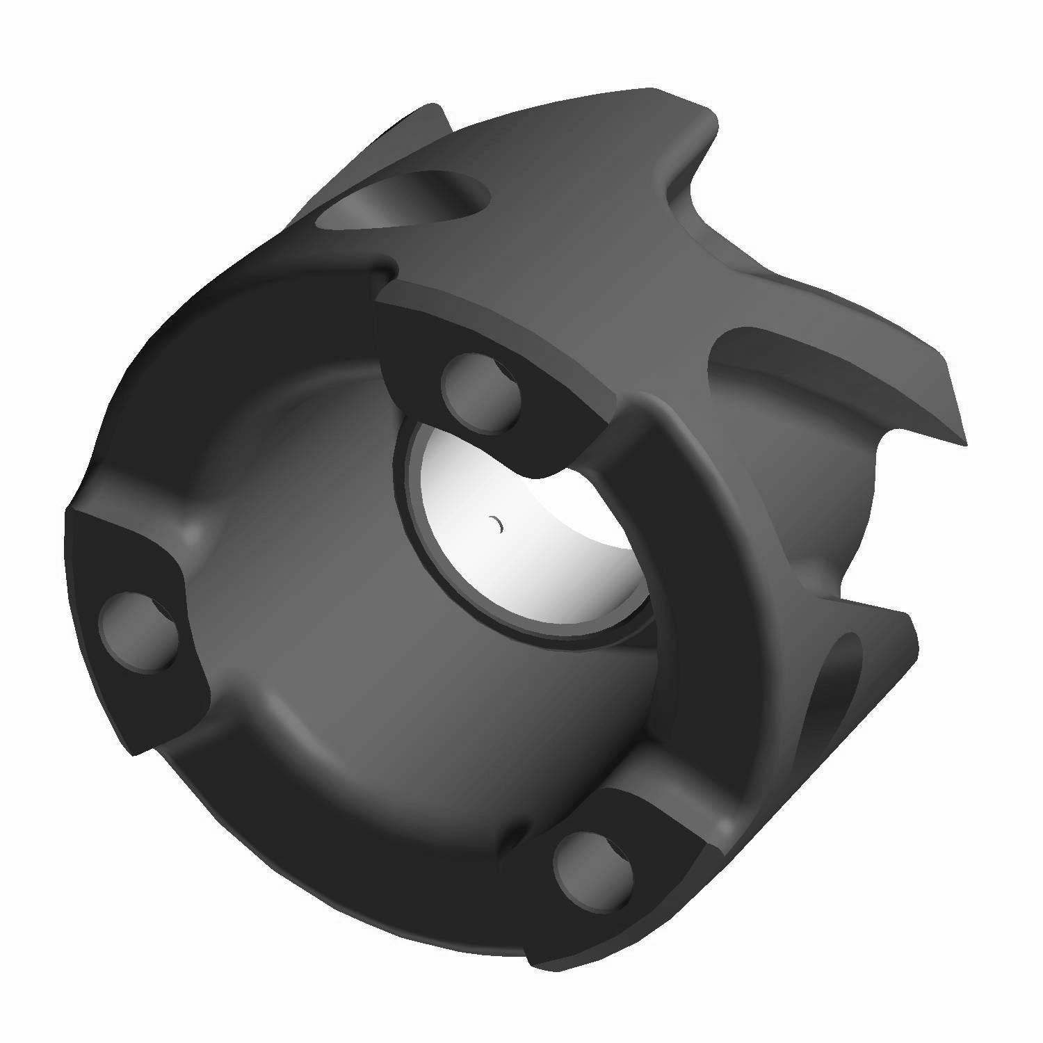 Matte black circular Polaris Helix Mach G4 offroad vehicle hub cover with four mounting points and angular outer edges.