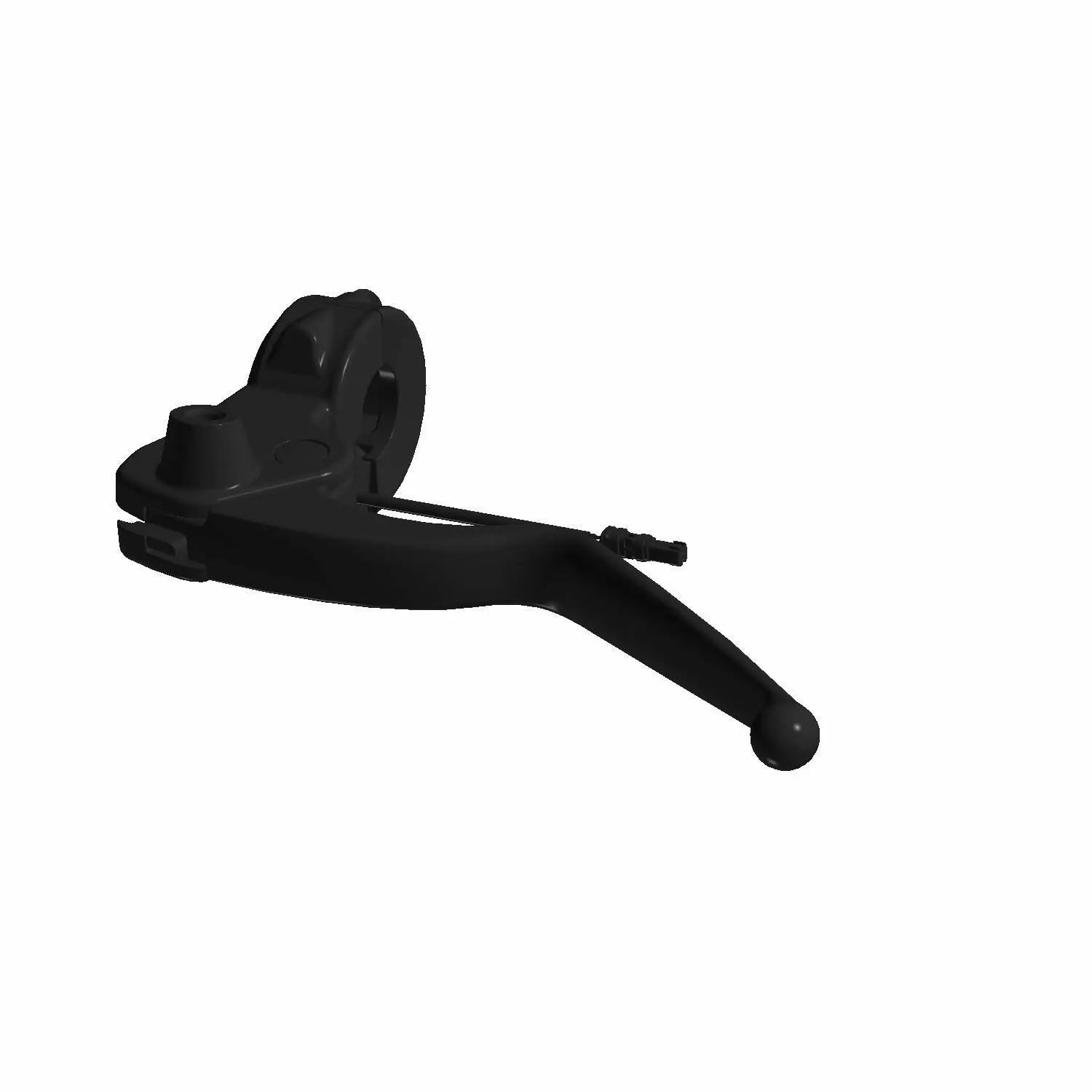 A black, L-shaped Clutch Lever Bracket 1in by Polaris with a curved handle and circular attachment point, compatible with OEM Indian Polaris parts, shown against a plain white background.