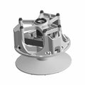Silver metal drive clutch with a round base and a structured, open-frame top design.