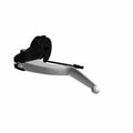 A digital rendering of the Clutch Lever Bracket 1in Black by Polaris—a metallic motorcycle brake lever with black mounting base and adjustment cable, inspired by Indian Motorcycle OEM parts—isolated on a white background.
