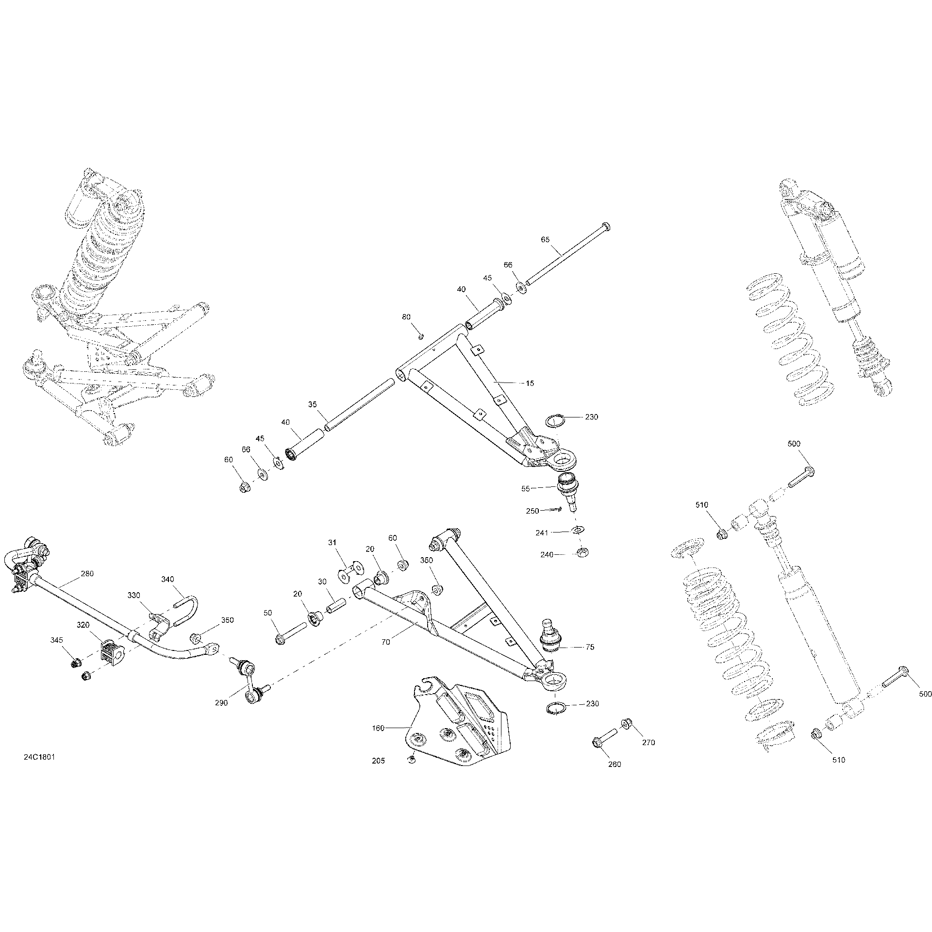 An Image of a Genuine Can-Am Parts Schematic Diagram showing the schematic - FRONT SUSPENSION COMMANDER
