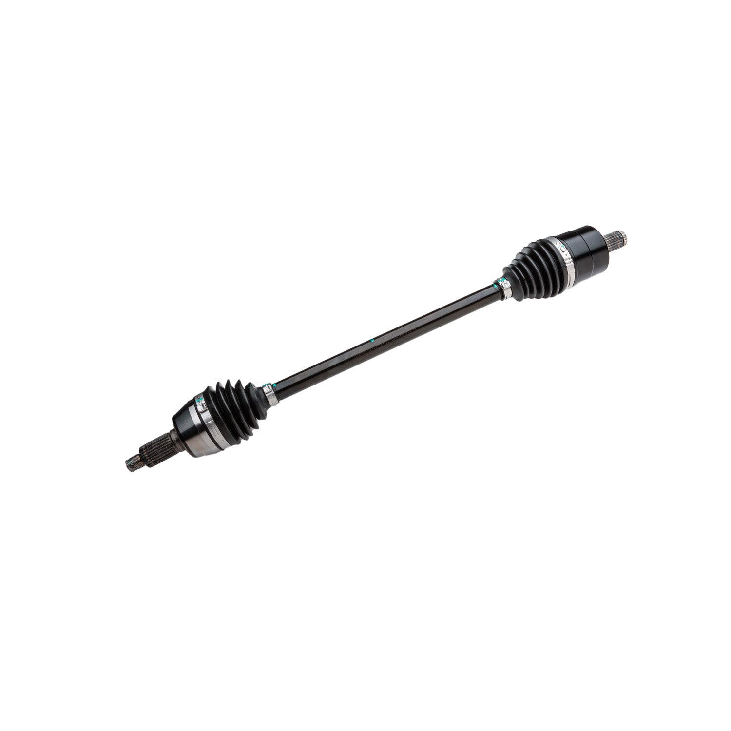 Black metal front CV shaft with rubber accordion boots on both ends for Polaris Ranger UTV.