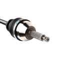 Metal rear axle shaft with splined end and black protective boot for Polaris vehicles.
