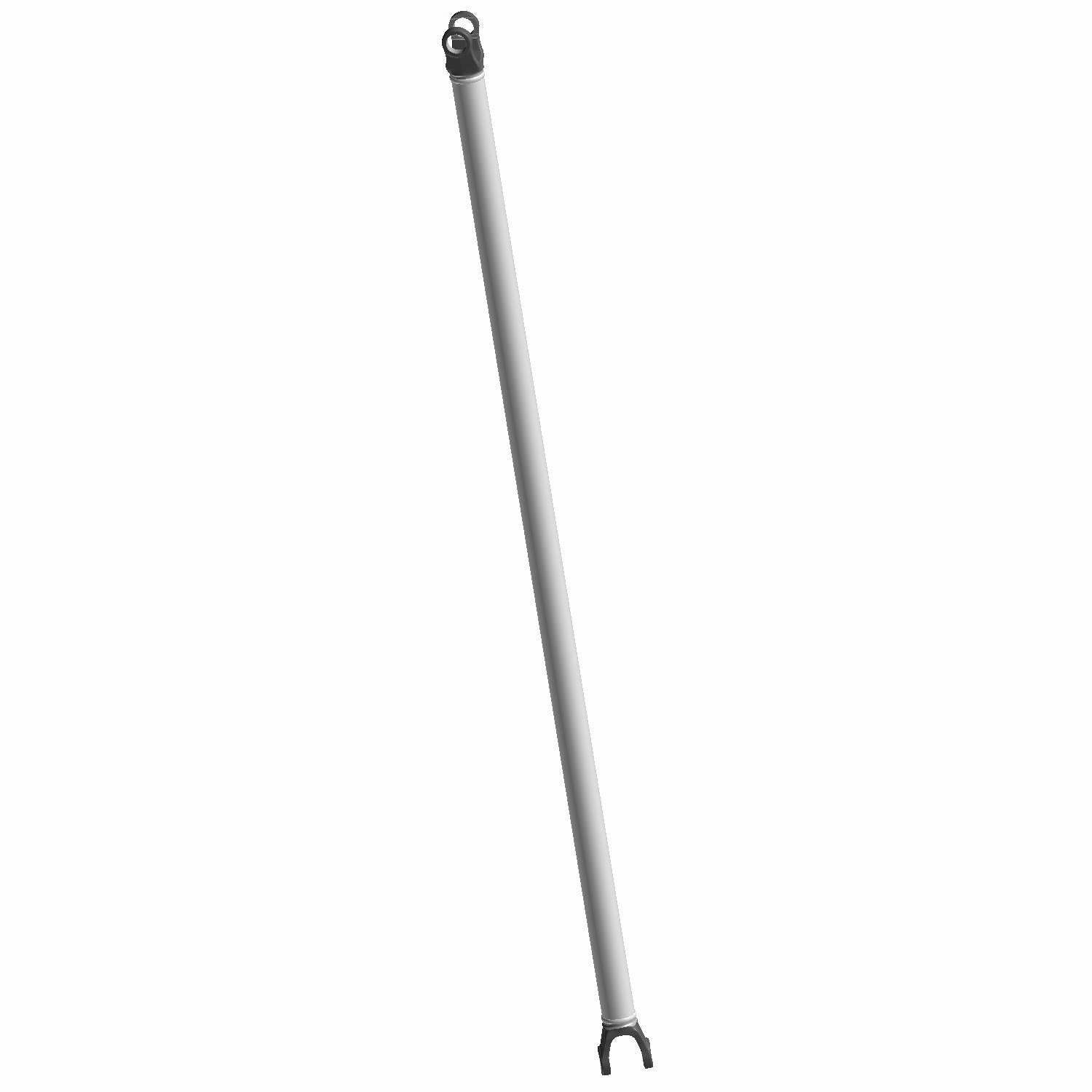 Long metal prop drive shaft with welded ends and circular attachment points for offroad vehicle use.