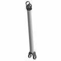 Gray metal front prop/drive shaft with black clevis ends and welded joints.