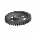 Gray metal gear with evenly spaced teeth and a central hub with three spokes.