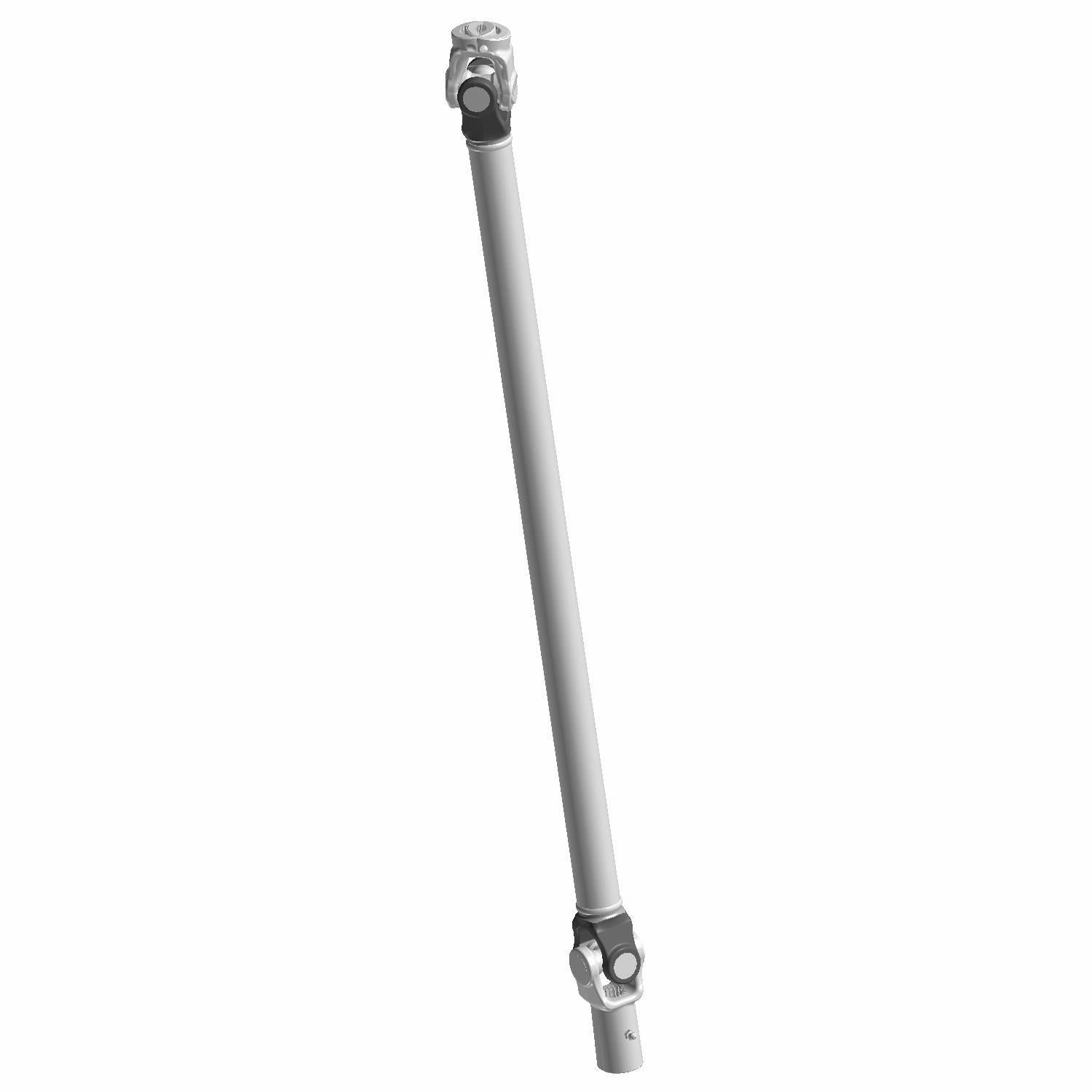 Gray metal propeller drive shaft with universal joints on both ends for offroad vehicle use.