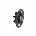 Black metal sprocket with central bearing and mounting points, designed for motorcycle use.