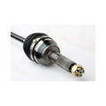 Metal rear axle shaft with splined end and black rubber boot for Polaris offroad vehicles.