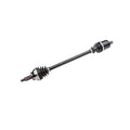 Black metal front CV shaft with rubber boots and splined ends for Polaris UTVs.