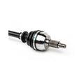Metal rear axle shaft with splined tip and rubber boot for Polaris UTV, black and silver finish.