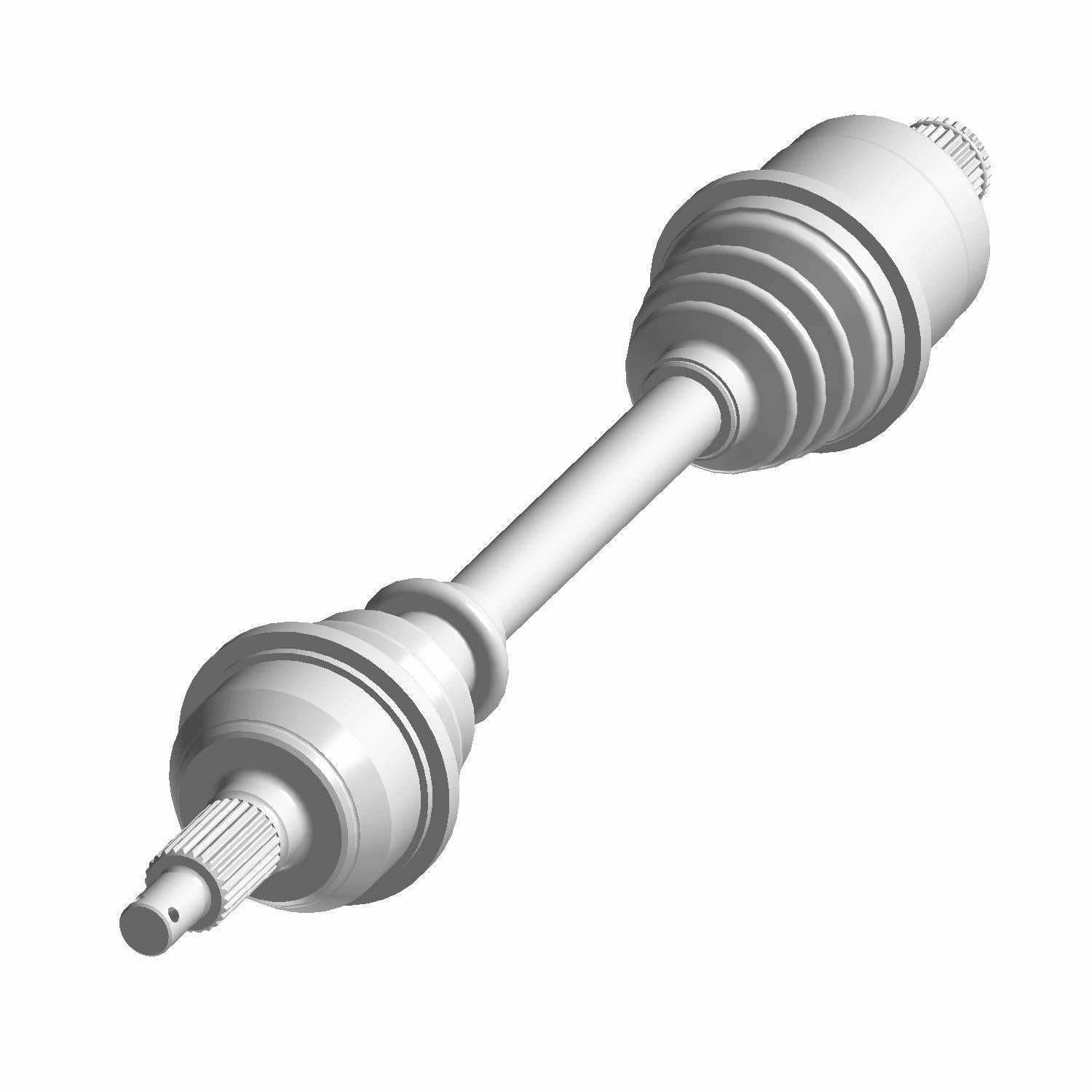 Metal rear axle shaft for Polaris UTV with splined ends and rubber boot covers.