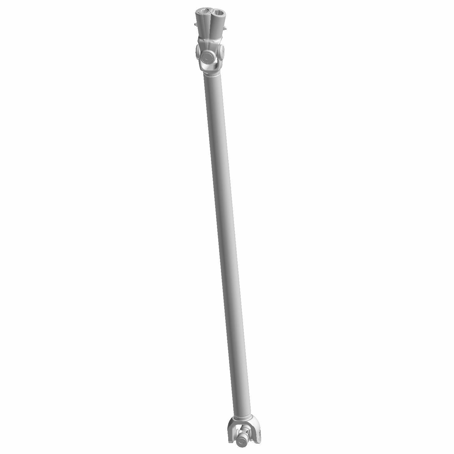 Black metal rear prop/drive shaft with universal joints at both ends designed for offroad vehicle use.