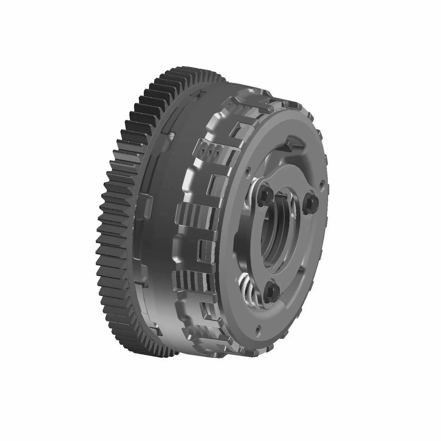 A detailed rendering of the Clutch Assembly by Polaris, featuring interlocking gears and a cylindrical structure, similar to genuine OEM Indian Polaris motorcycle parts, shown at an angle on a white background.