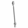 Gray metal front propeller drive shaft with universal joints and protective boot on one end.