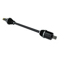 Front CV shaft for Polaris, black metal rod with rubber boots on both ends and metal connectors.