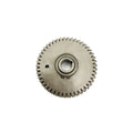 Silver metal cam idler gear with evenly spaced teeth and central bearing hole.