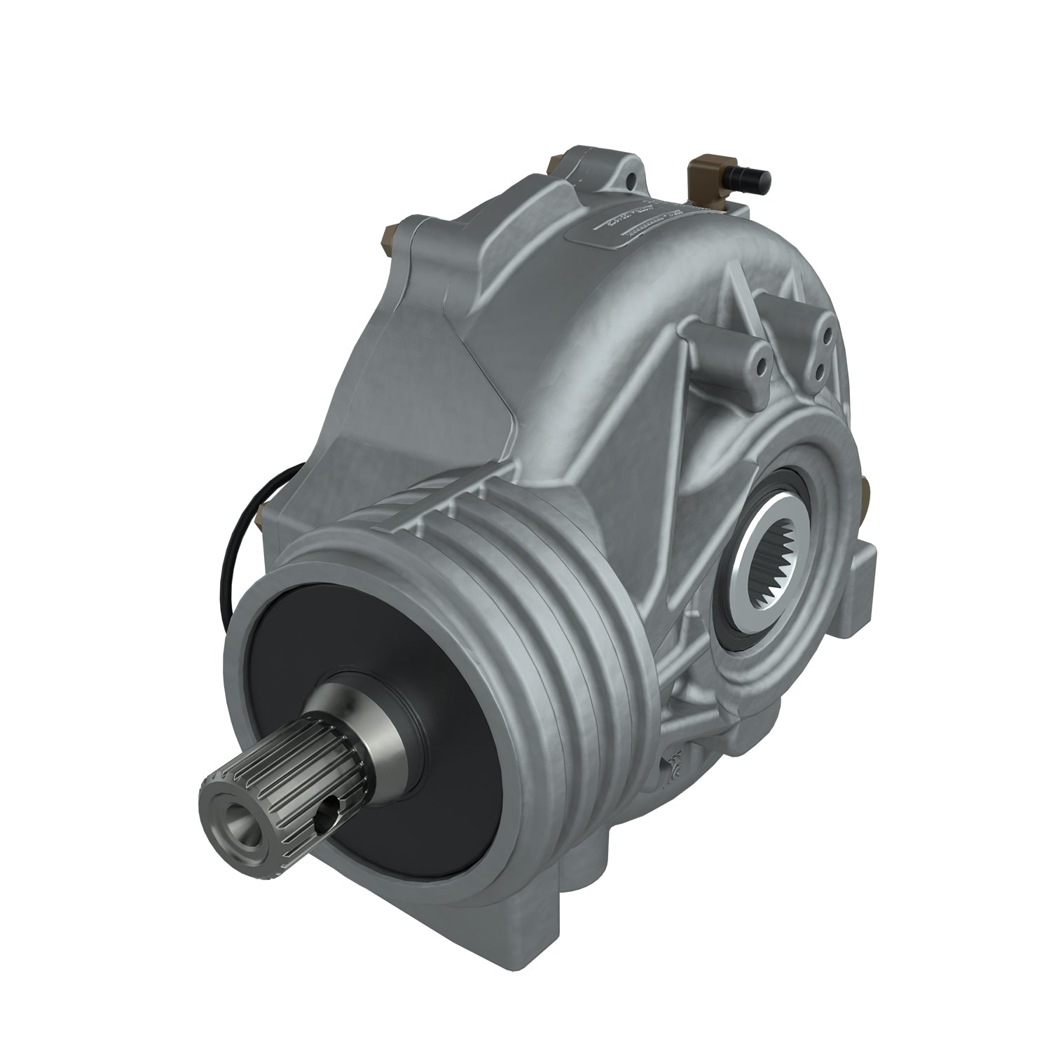 Gray metal front gearcase for Polaris vehicles with cylindrical input shaft and detailed casting features.