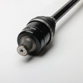 Black metal rear halfshaft with toothed steel gear and splined shaft end for Polaris UTV models.
