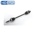 Black heavy-duty rear axle shaft with ribbed protective boots and splined ends for Polaris Ranger vehicles.