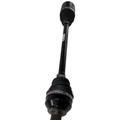 Black metal rear axle shaft with rubber boots and multiple jointed sections.