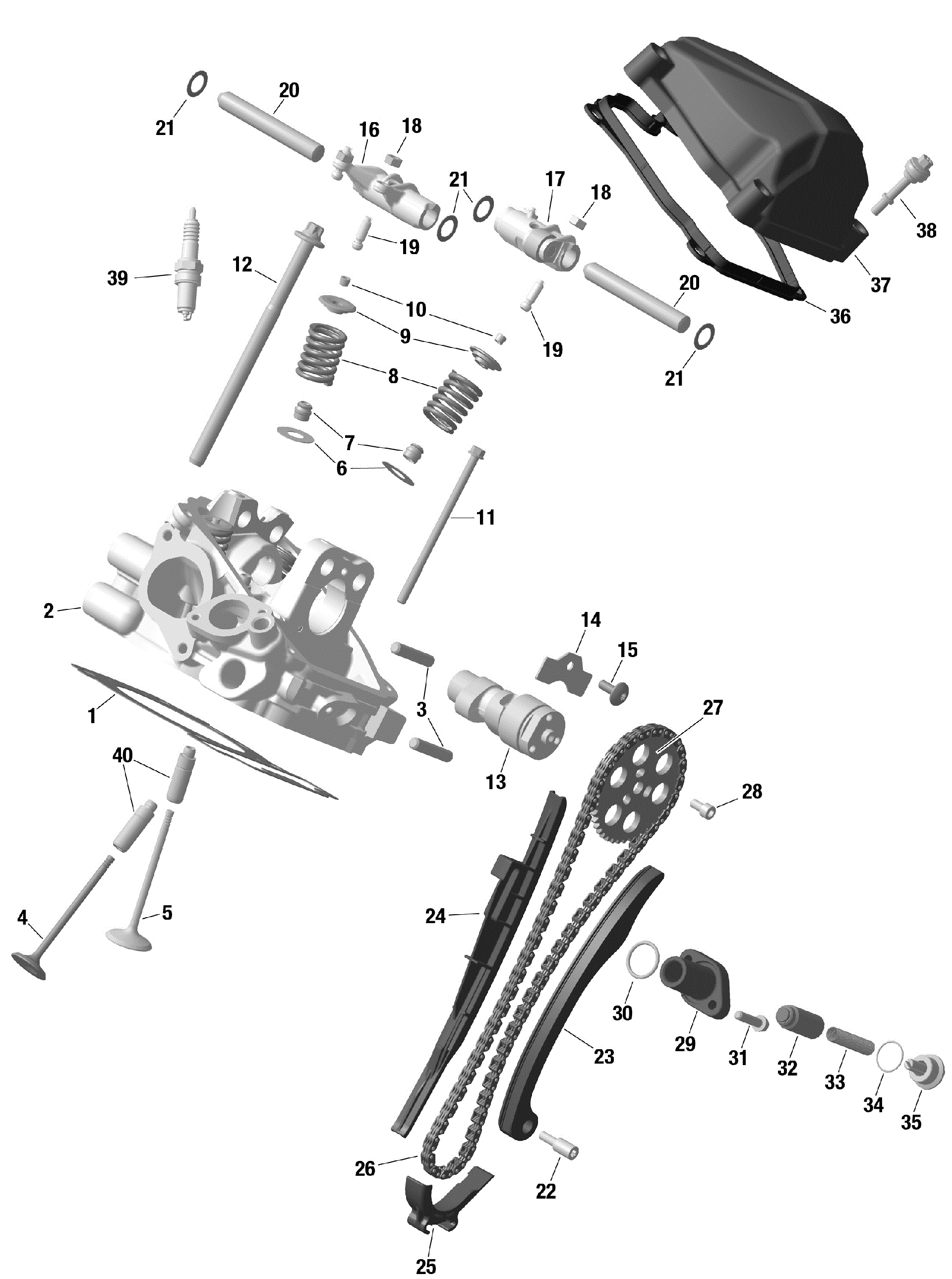 An Image of a Genuine Can-Am Parts Schematic Diagram showing the schematic - ROTAX - REAR CYLINDER HEAD