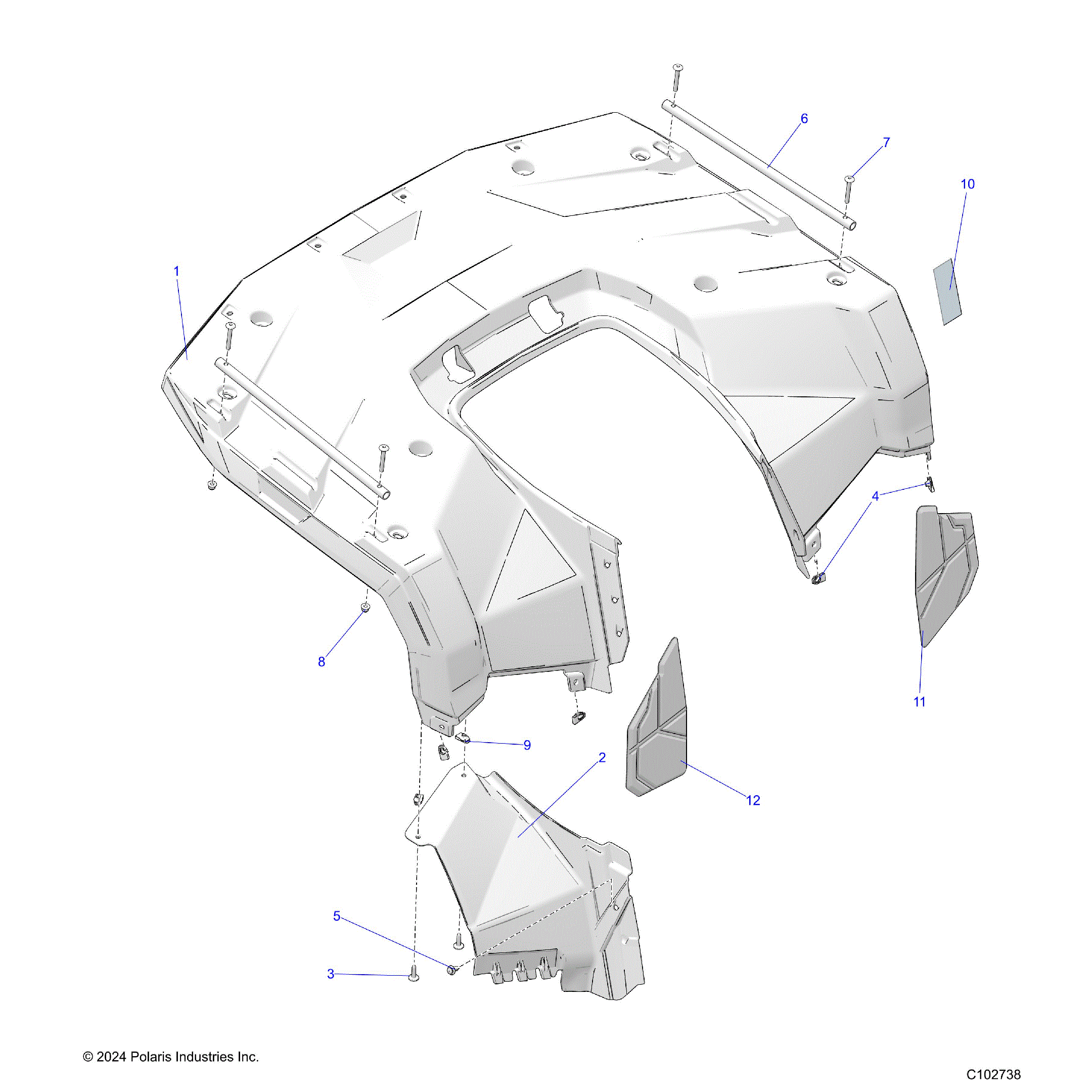 An Image of a Genuine Polaris Parts Schematic Diagram showing the schematic - BODY: REAR CAB - 2025 POLARIS SPORTSMAN TOURING 570 EPS