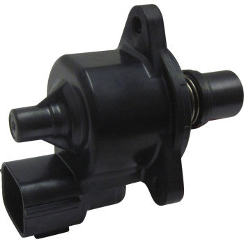 Black plastic Polaris idle air control valve with cylindrical body and rectangular electrical connector.