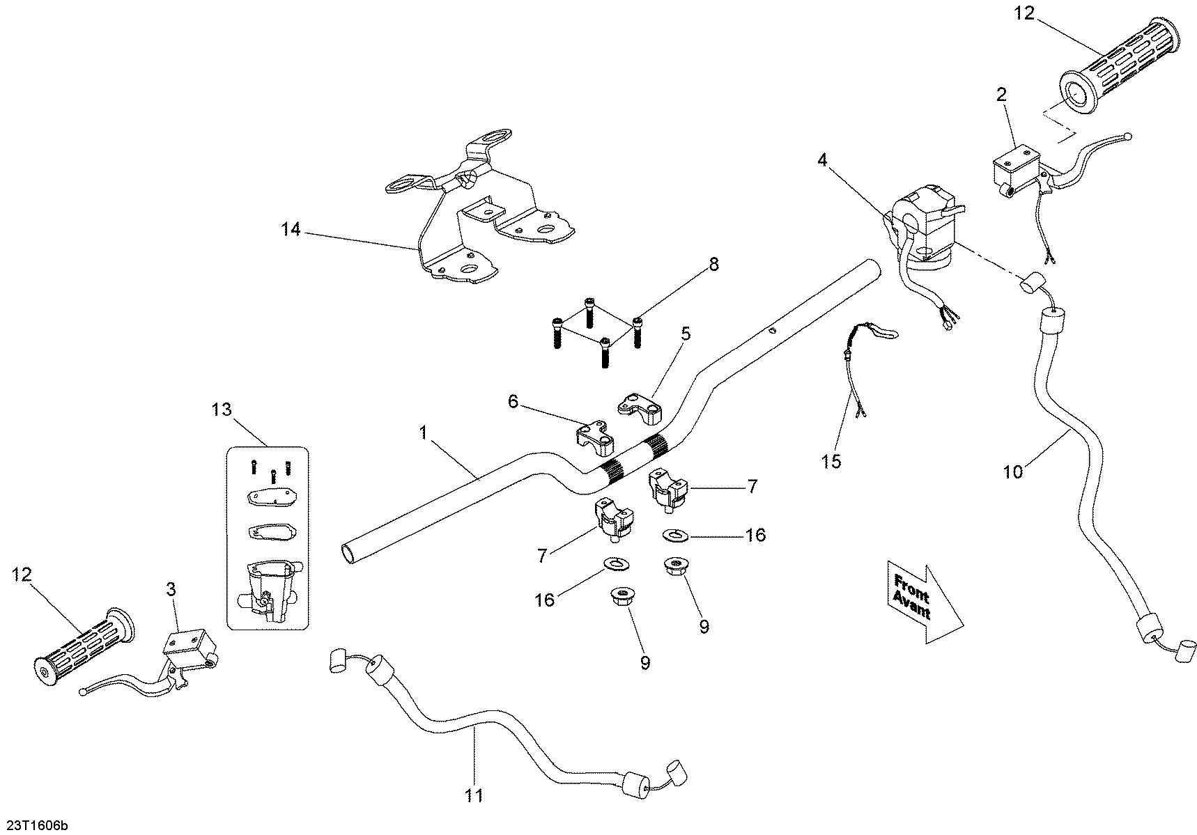 An Image of a Genuine Can-Am Parts Schematic Diagram showing the schematic - HANDLEBAR