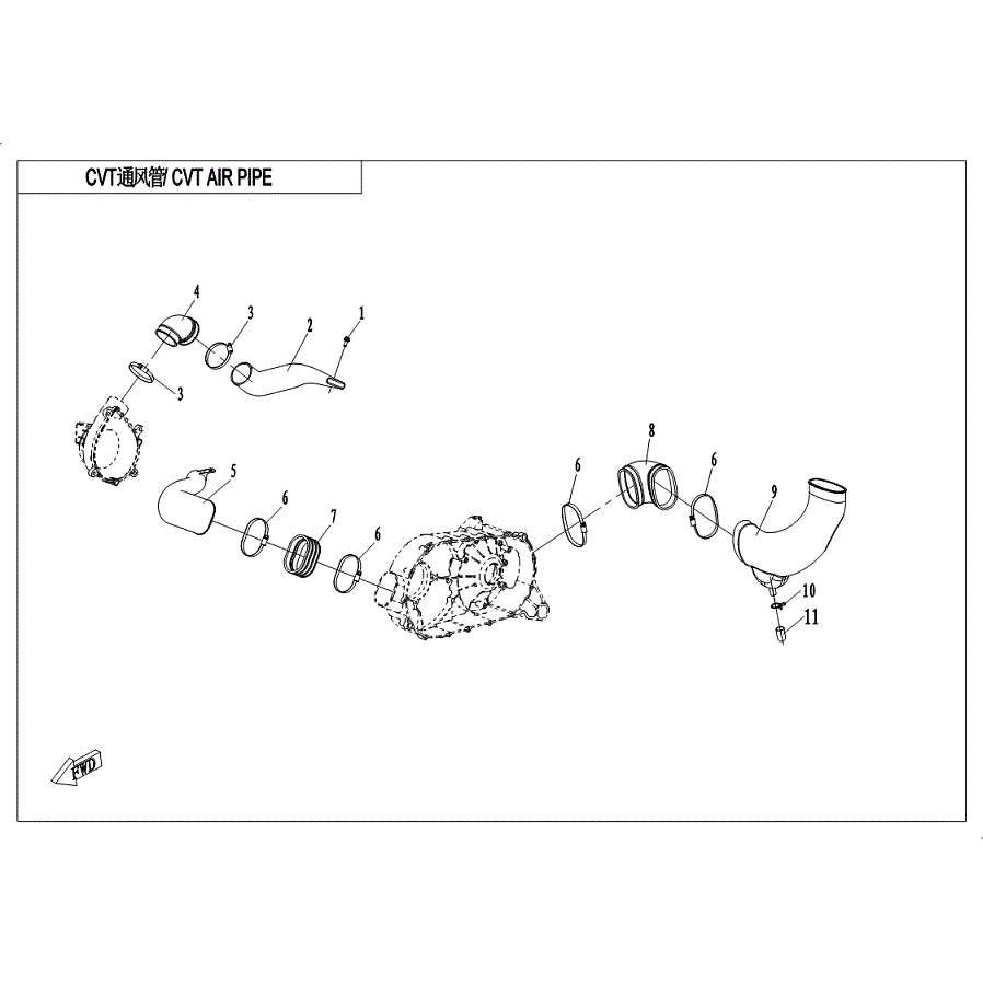 An Image of a Genuine CFMOTO Parts Schematic Diagram showing the schematic - CVT AIR PIPE - 2019 CFMOTO UFORCE 800