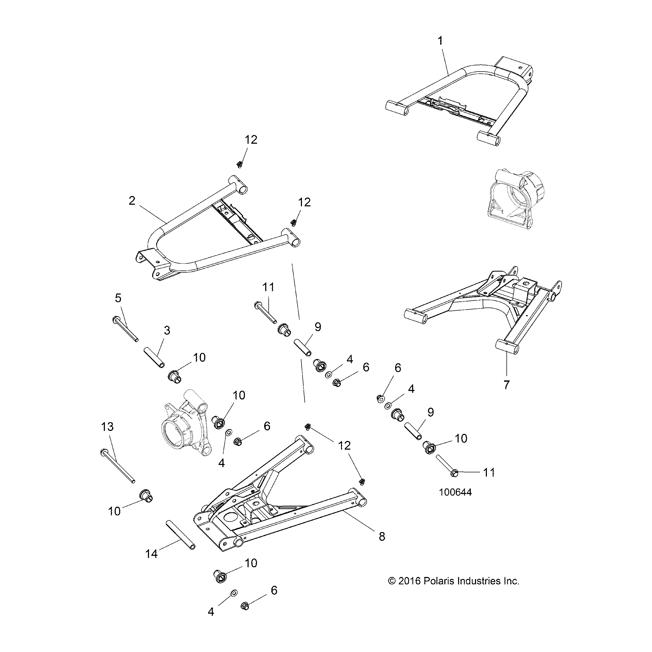An Image of a Genuine Polaris Parts Schematic Diagram showing the schematic - SUSPENSION: REAR CONTROL ARMS - 2017 POLARIS ACE 900 EPS XC